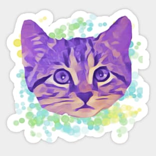 Purple Kitty Face Colorful Orbs Sticker